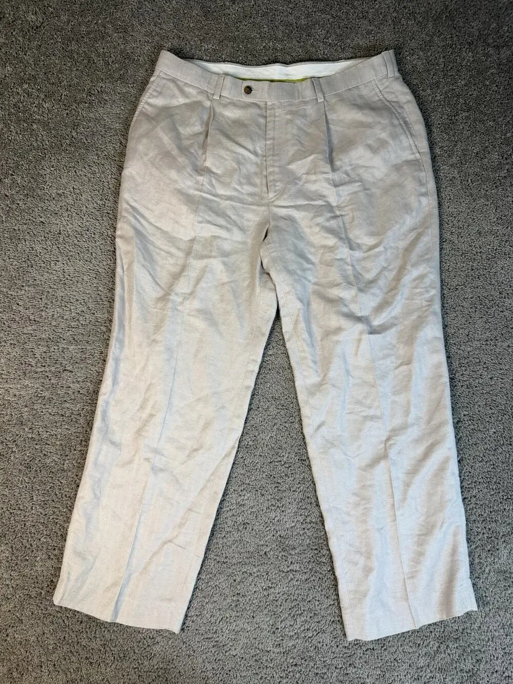 Cubavera Pants Mens 38x30 Beige Linen Rayon Pleated Classic Fit Pockets